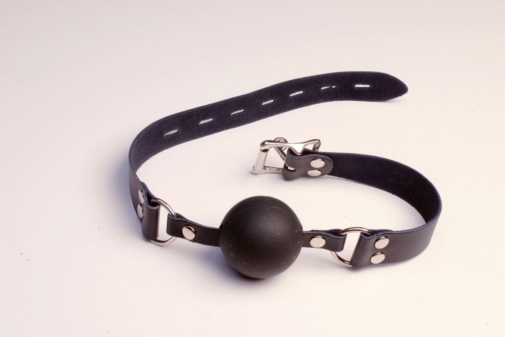 Classic Black Ball Gag w/ Adjustable Black Leather Strap Locking Buckle