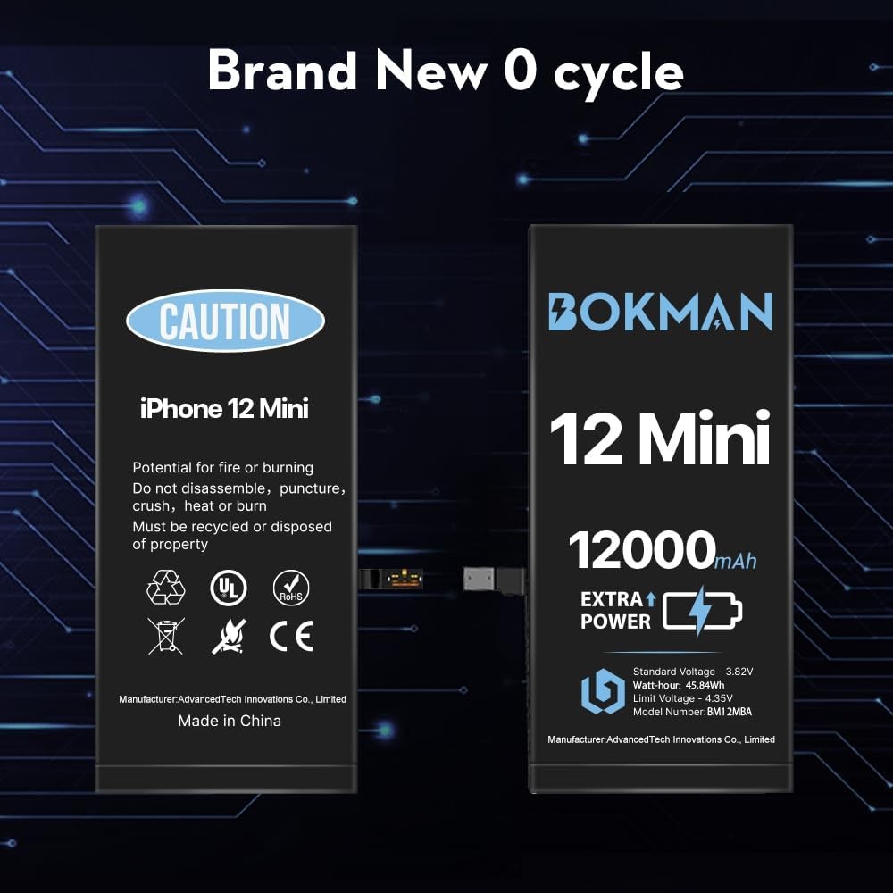 bokman for iPhone 12 Mini Battery Replacement,12000mAh High 12