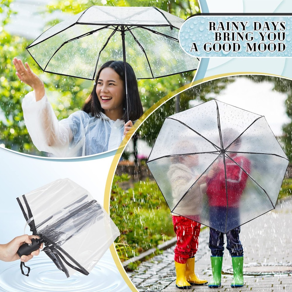 Clear Umbrella Transparent Portable Auto Open Close Compact One Size