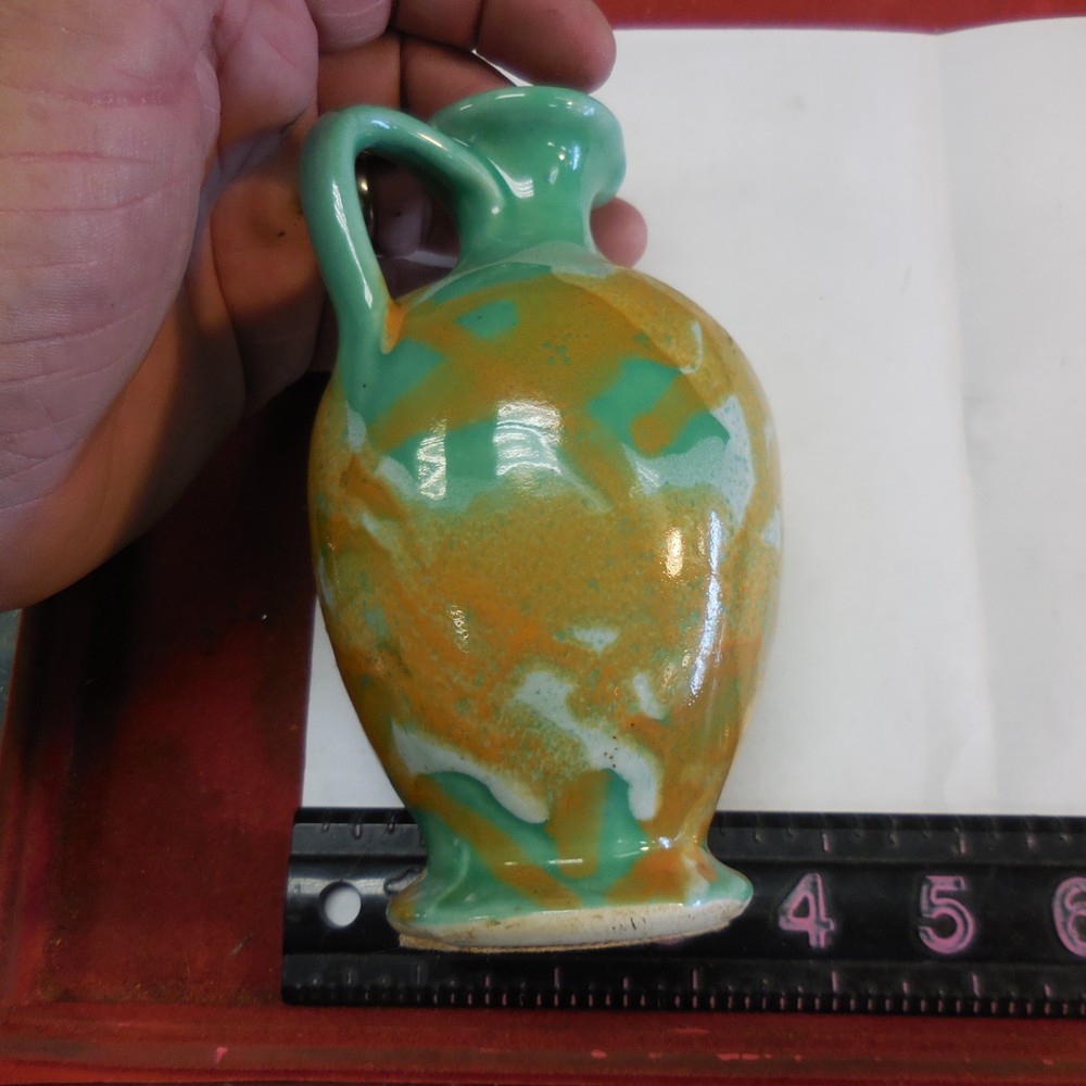 Art Pottery Pitcher Vase 5.5" with Handle Multi-Colored Unmarked