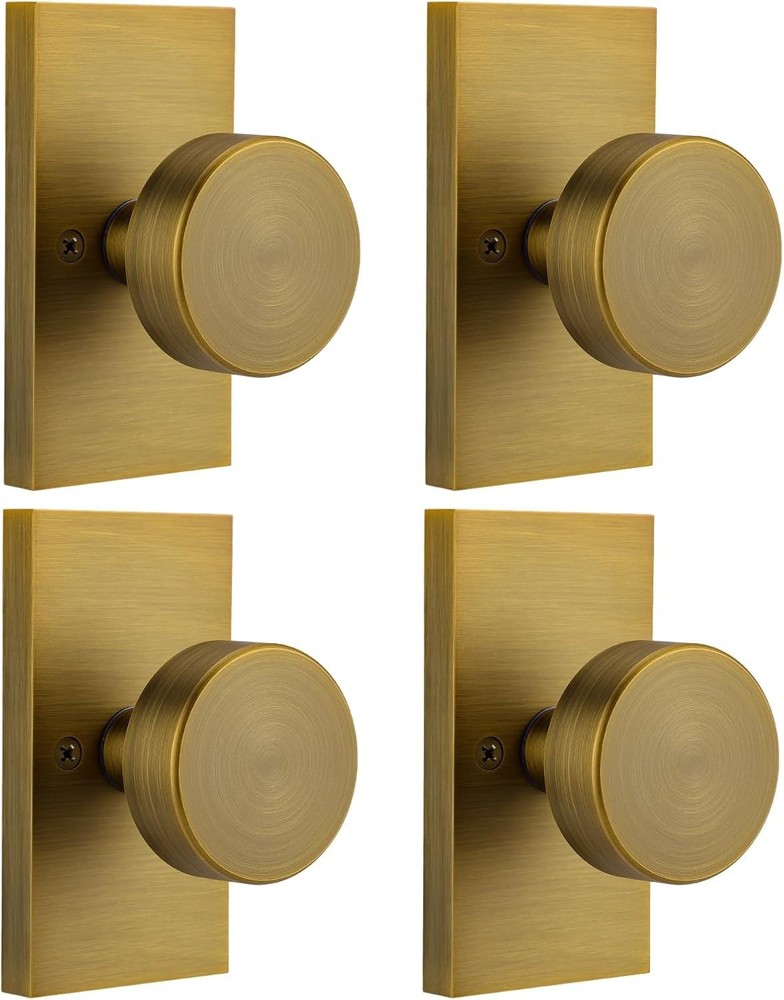 Front Door Door Lock w/ Key & 4 Matching Dummy Interior Door Knobs Antique Brass