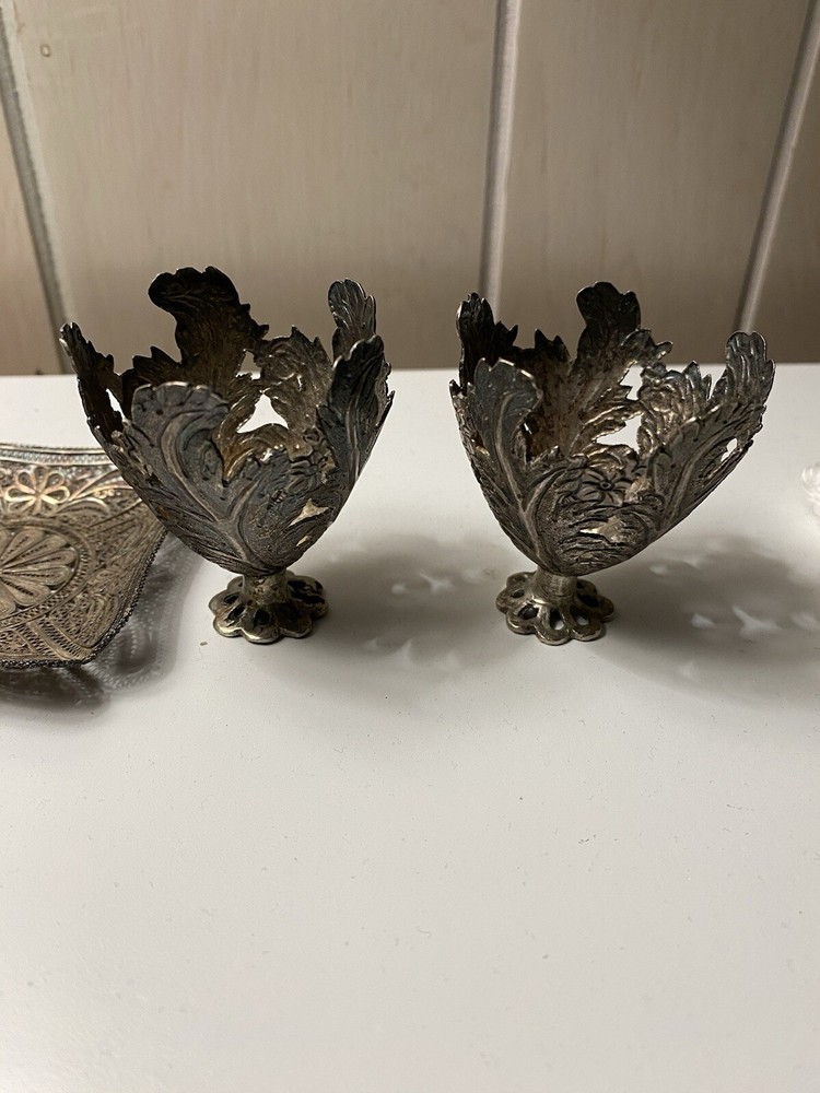 Vintage Filigree Egg Cups With Tray
