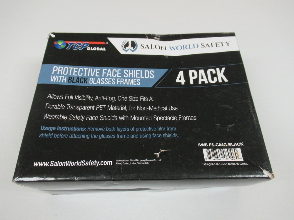 PROTECTIVE FACE SHEILDS WITH BLACK GLASSES FRAMES SEALED COVERS 4 PACK