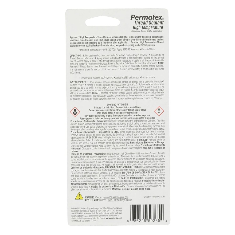 High Temperature Thread Sealant, 50 ml Tube , White