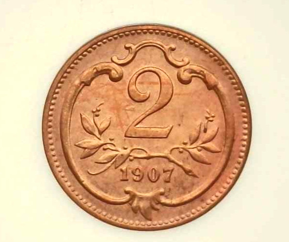 1907 Austria 2 Heller - AU 58 Choice AU - Sharp Double-Headed Eagle - Luster