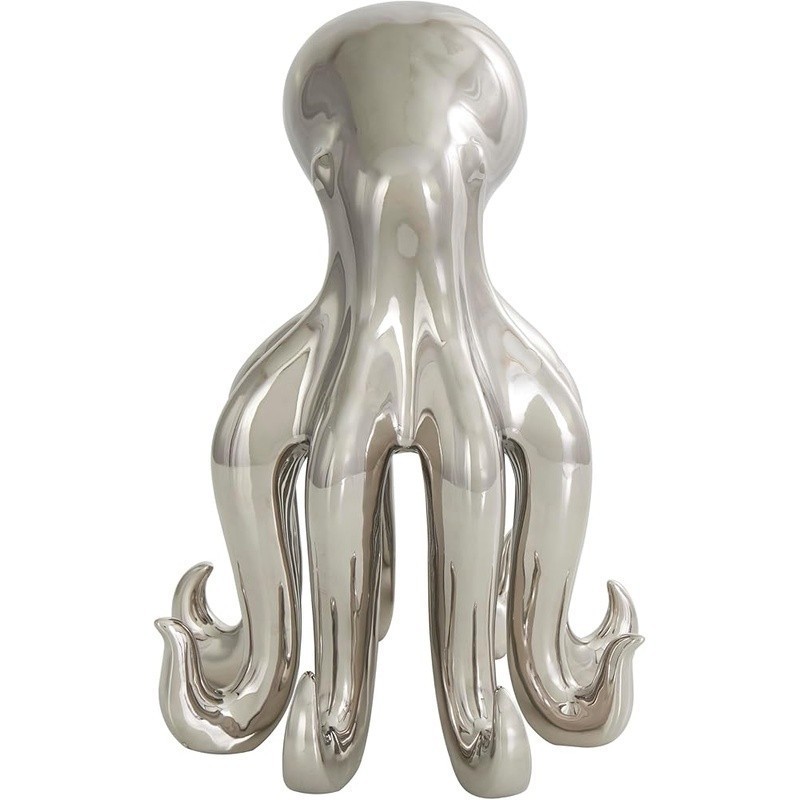 Silver Ceramic Octopus Decorative Statue Coastal Home Accent Unique Sculpture US