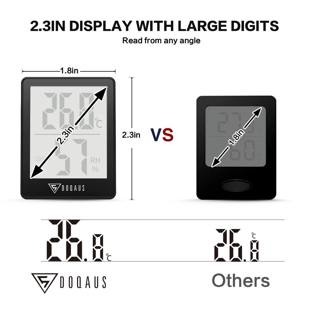 DOQAUS Humidity Meter, 2 Pack Room Thermometer Indoor, 2 Pack, Black