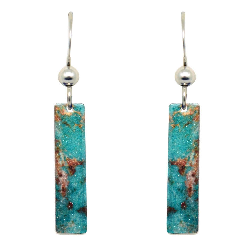 Turquoise Stone Earrings, 2" rectangle dangle, made in U.S.A. by d'ears