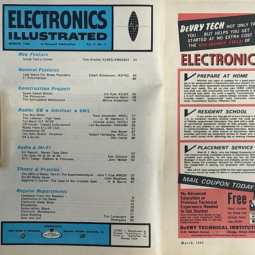 Electronics Illustrated Magazine March 1966 Vintage