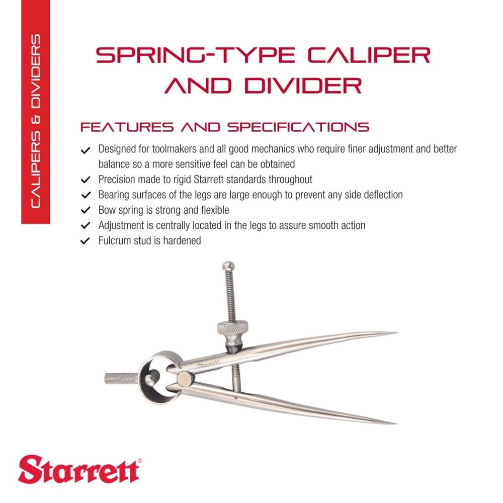 Toolmakers Spring-Type Caliper and Divider with Bow Spring and Hardened Fulcrum