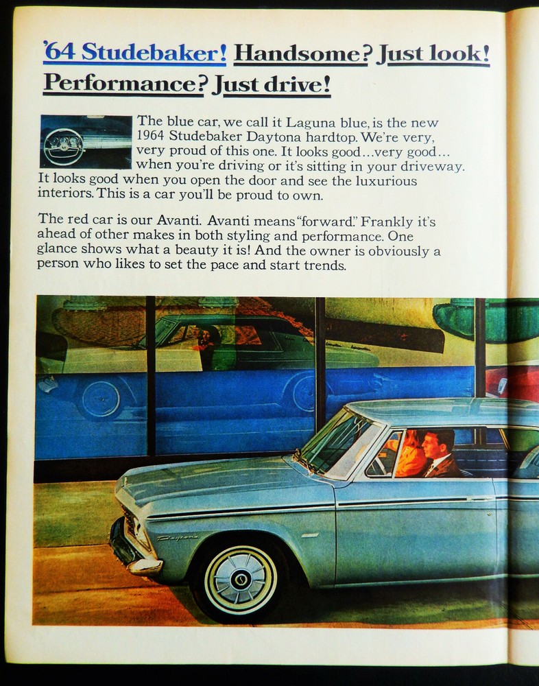 1964 Studebaker Daytona car ad original vintage center fold advertisement