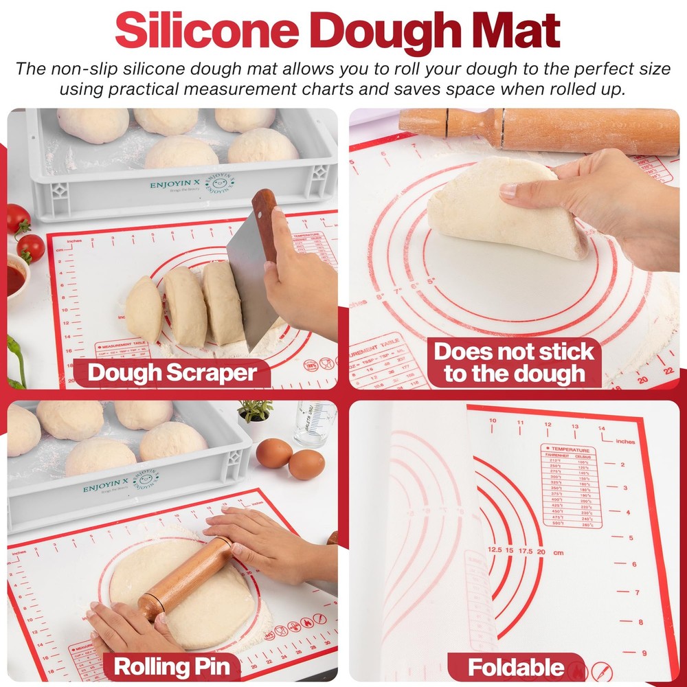 Pizza Dough Proofing Box with Lid - Includes Dough Whisk, Scraper & Dough Mat