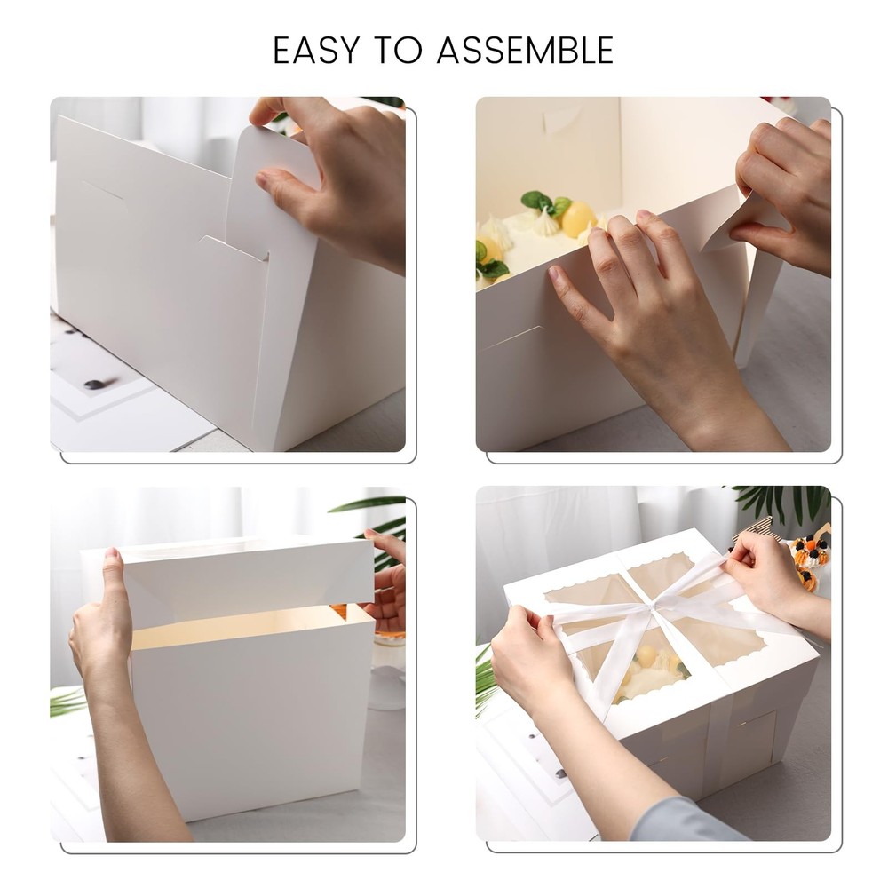 10 Pack Cake Boxes, 10x10x8 Inches Cake Containers with Window, White Bakery ...