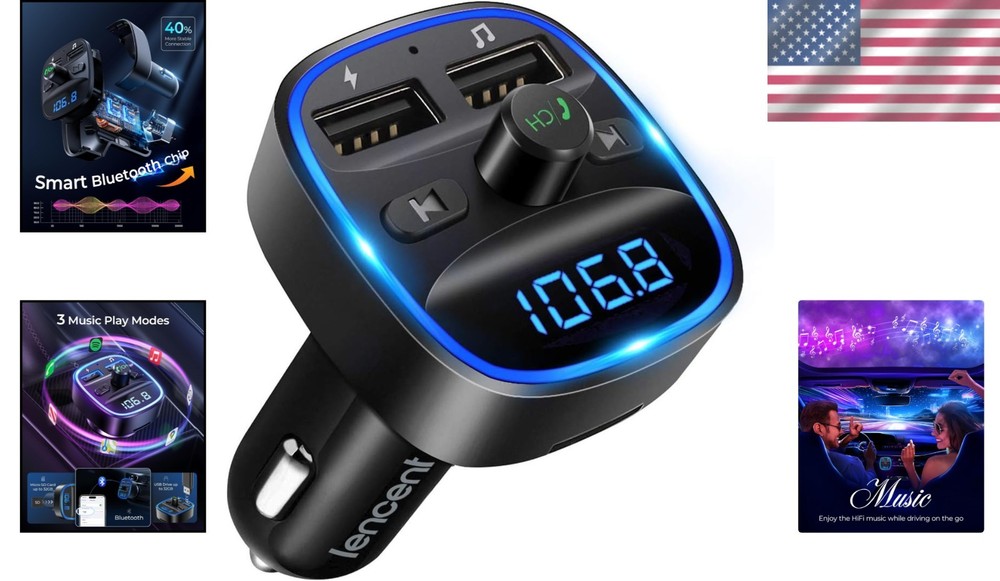 Crystal Clear Bluetooth FM Transmitter with Safe Dual USB Ports - Easy Setup