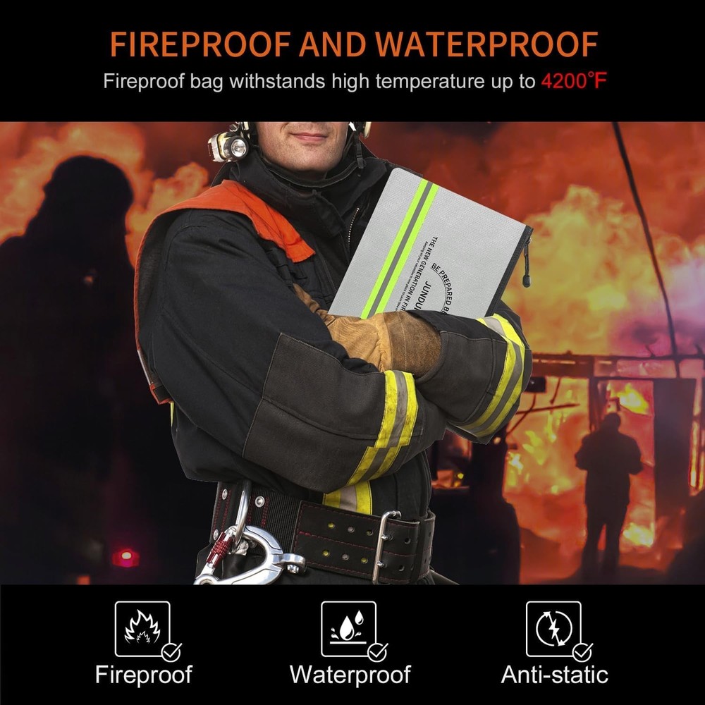 Secure Fireproof Storage Bag 10.6"x6.7" - Waterproof, Silver with Zipper Closure