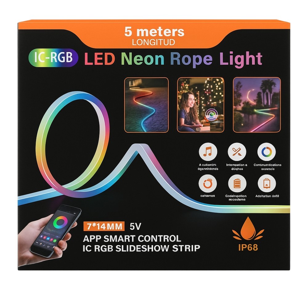 LED Neon Rope Light 16.4 (5m) Multicolor App,  Remote, IP68 USB Bluetooth