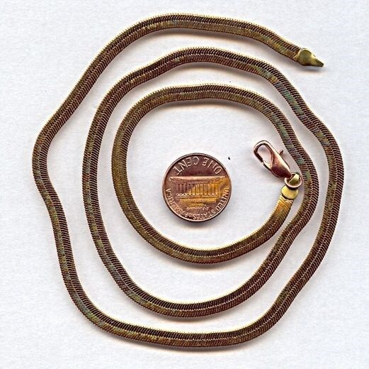 1 VINTAGE SOLID BRASS FLEX 4mm. HERRINGBONE CHAIN 24" NECKLACE 243