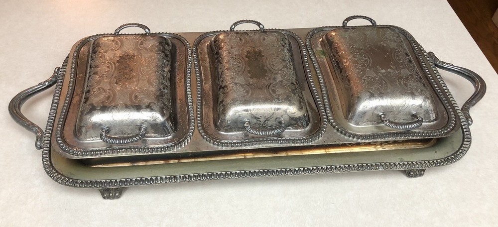 Antique Crown Silver Co. Divided Platter & Serving Tray Lids Marked
