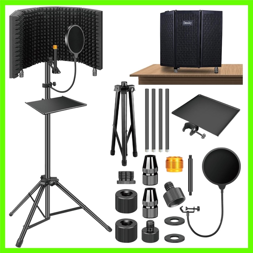 High Density Acoustic Microphone Isolation Shield with Easy Setup & Pop Filter