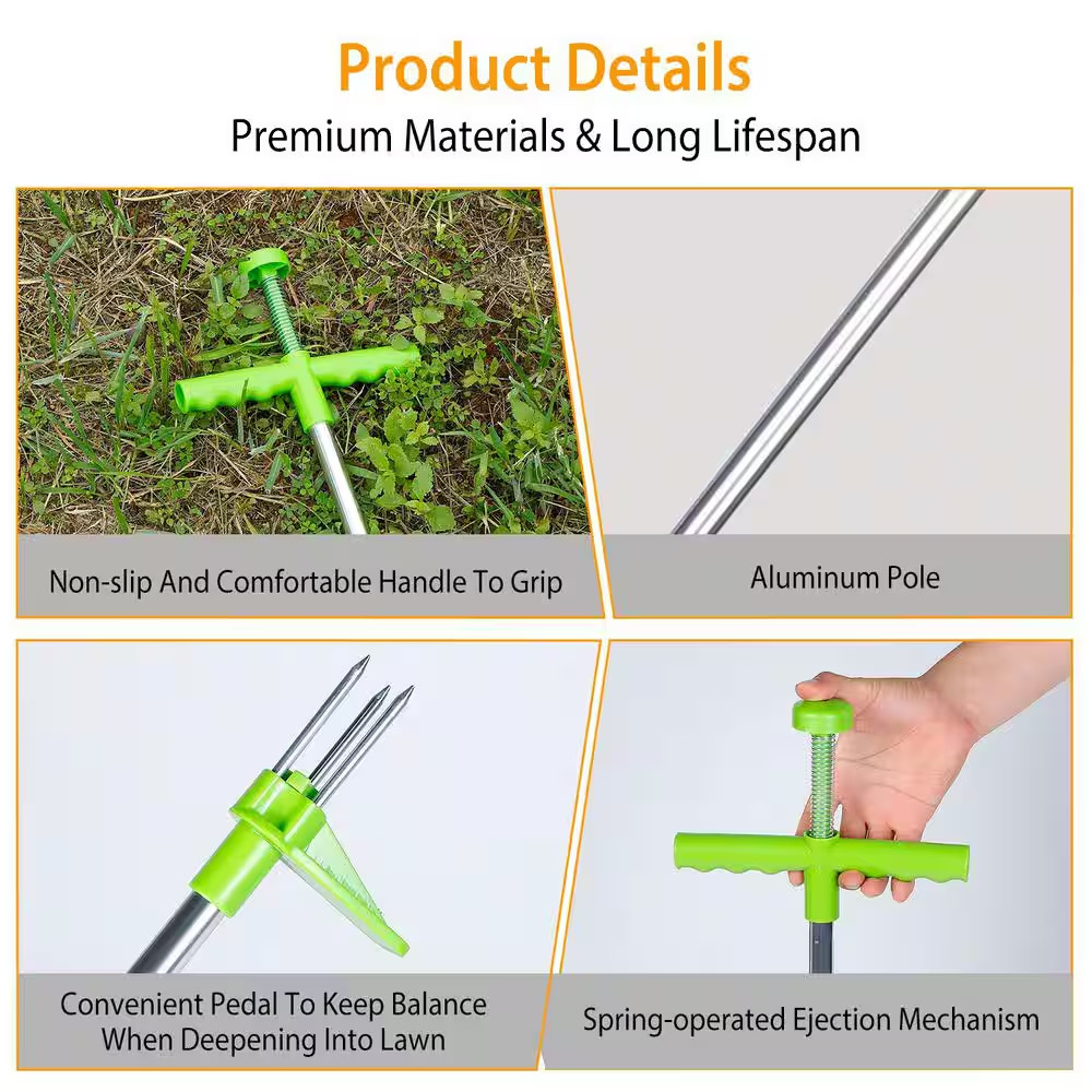 Weed Puller Twister Stand up Root Removal Hand Tool 3 Claws Aluminum Grass Manua