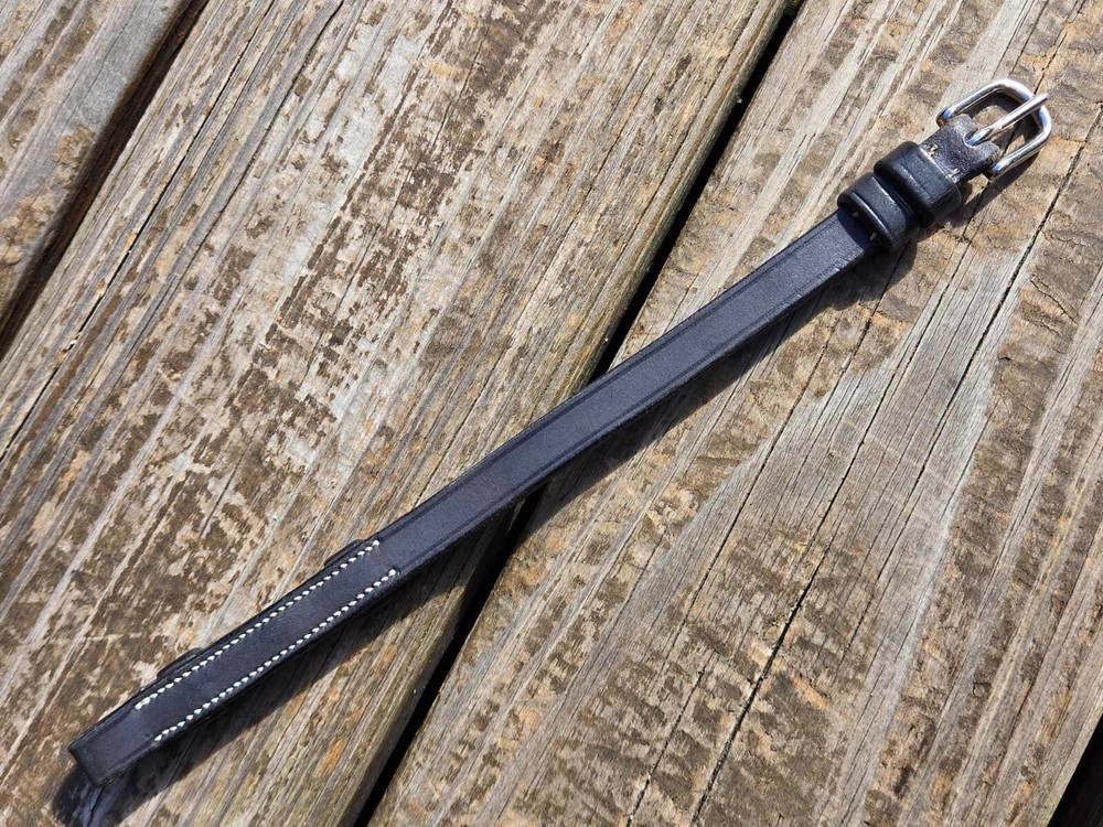 CWD Black Leather White Thread SINGLE Cheekpiece -Bridle Replacement Part- 11" L