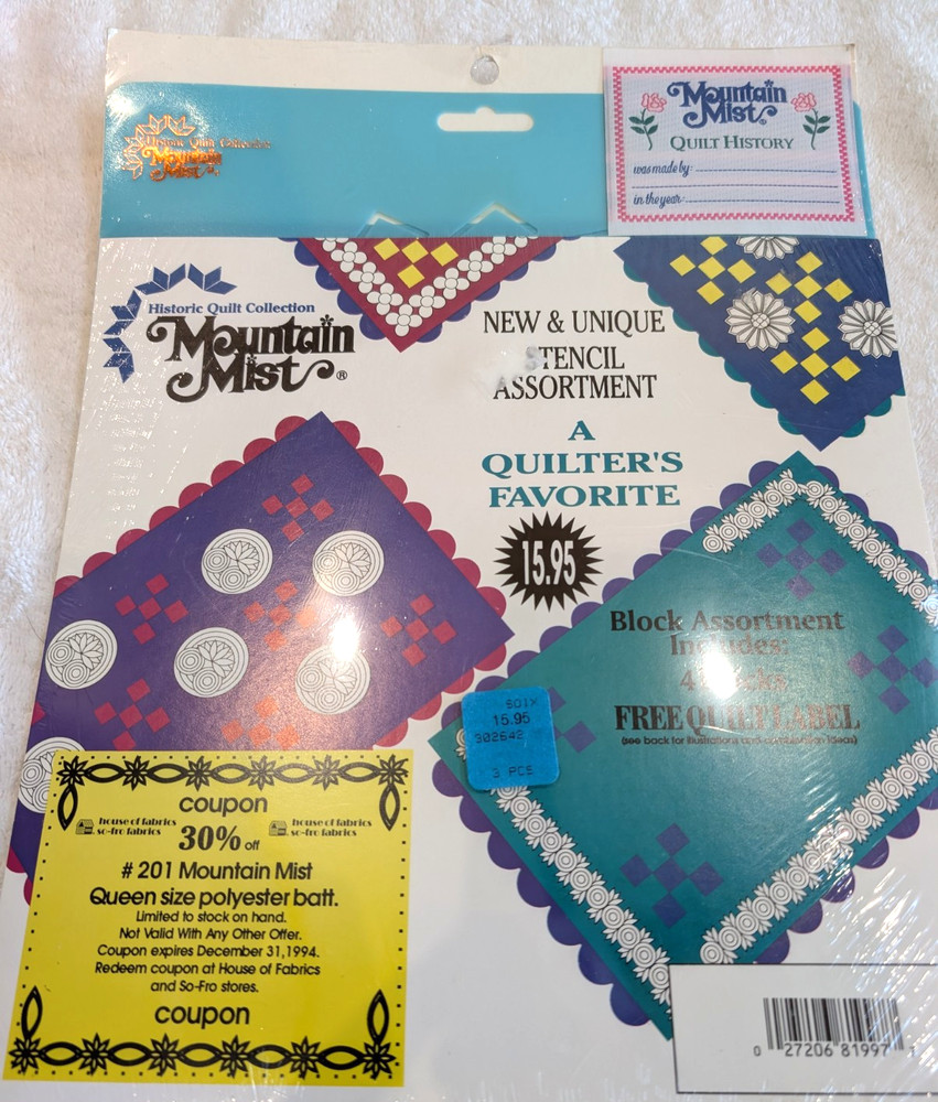 Mountain Mist 4 Block Stencil Assortment Quilting Patterns SIP