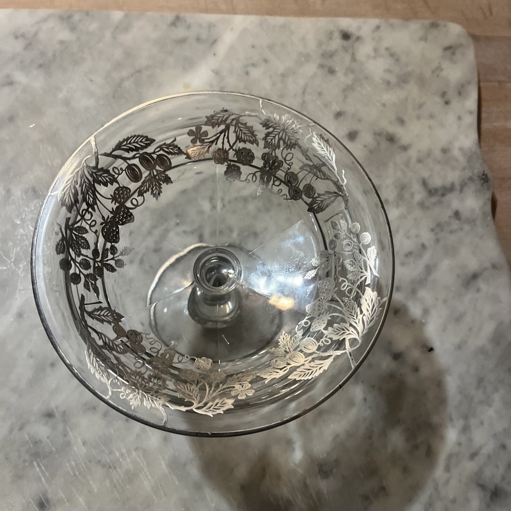 vintage sterling silver overlay fruit pattern stemmed bowl 6 inch