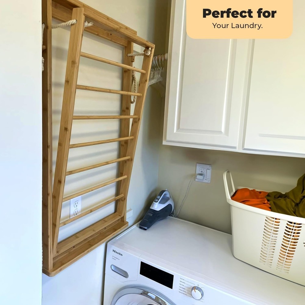 Wall Mounted Bamboo Clothes Drying Rack 23"x40" Foldable Laundry Organizer