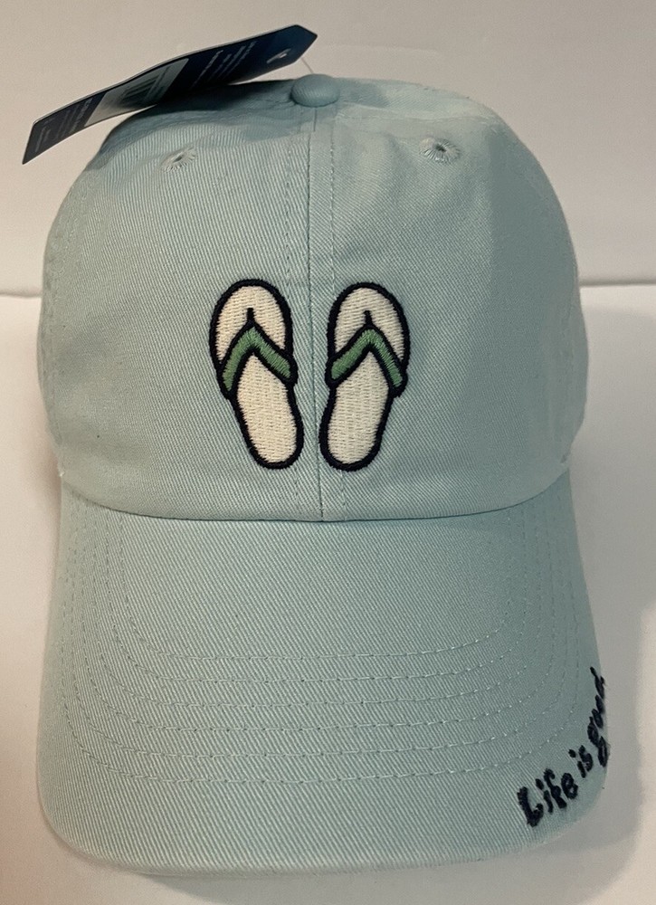 “Life is Good” Chill Cap Light Blue Hat Flip-Flops Adjustable Strap One Size NWT