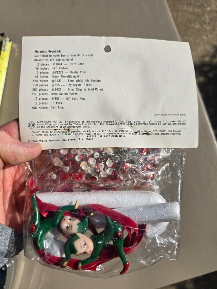 Walco 3420 PIXIE CANDY CANE Red/White Vtg Sequin Bead Christmas Ornament KIT