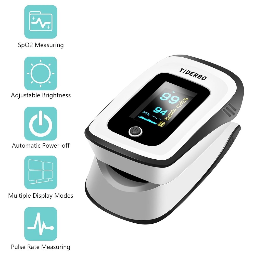 Portable Finger Pulse Oximeter with OLED Display - Includes 2 AAA Batteries