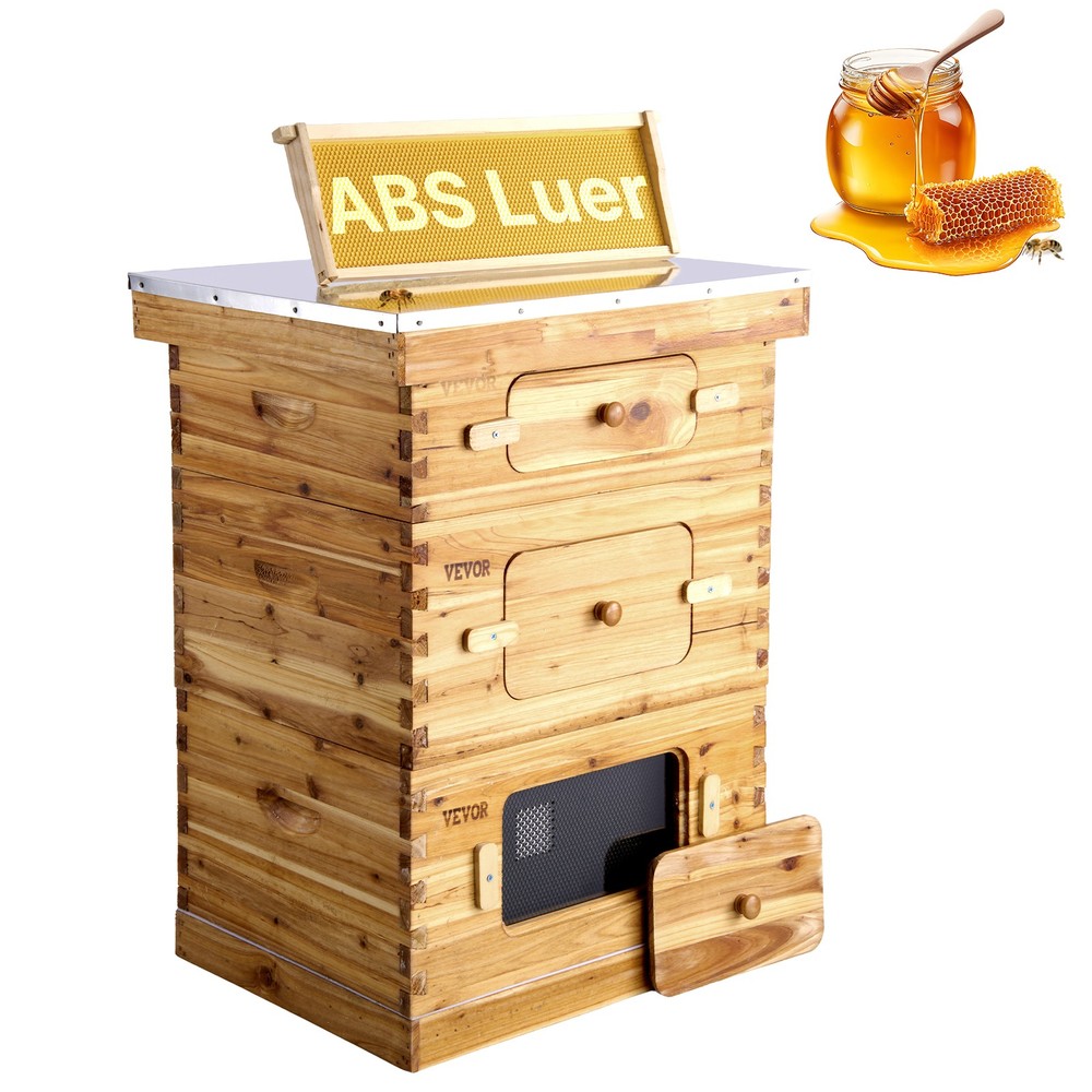 VEVOR Bee Hive Langstroth Kit 20 Deep & 10 Medium Frames with Acrylic Windows