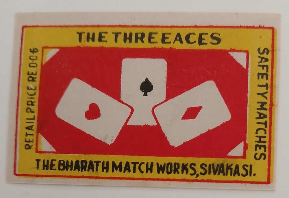 OLD MATCHBOX LABEL - THE THREEACES - MADE IN INDIA