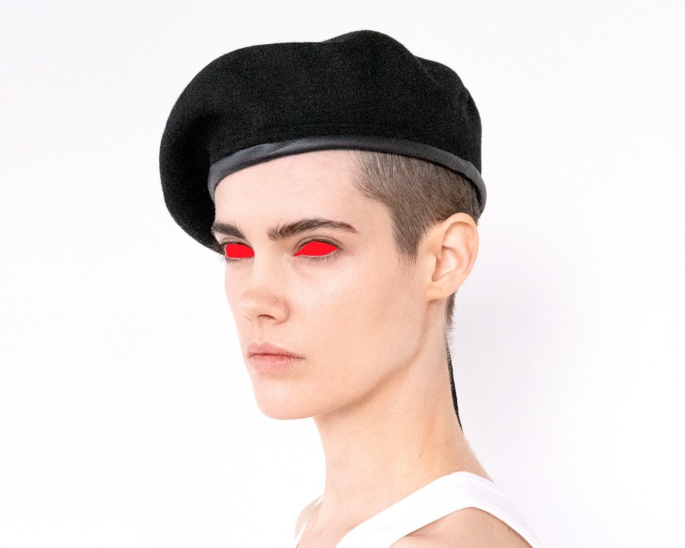 Black Wool Lined Adjustable Beret