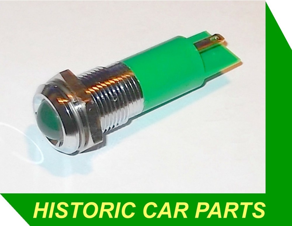 GREEN LED Warning light 12/24 volt 15mm dia for AUTO Accessory Dashpanel