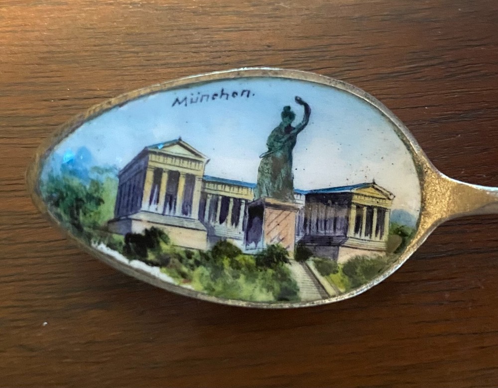 Attractive antique 900 solid silver  enamel  spoon -Munich, Germany  