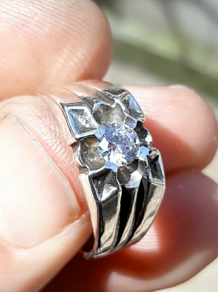 MENS 925 Silver Solitaire CZ Brilliant Cut Ring