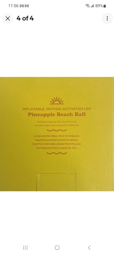 Sun Squad Pineapple Light Up Inflatable Beach Ball Motion Activated LED