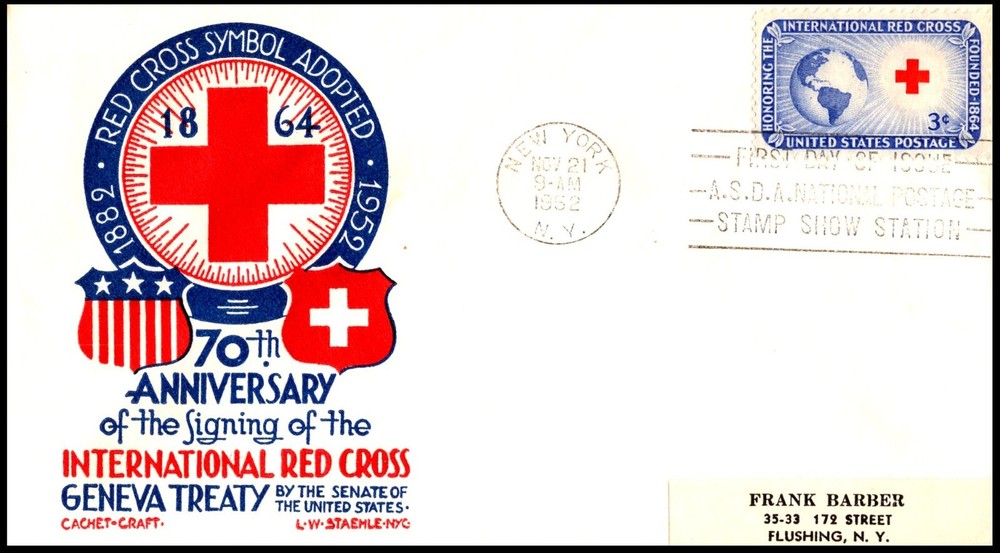 1016-7 Red Cross FDC, L.W. Staehle Cachet, Addressed, Open Flap