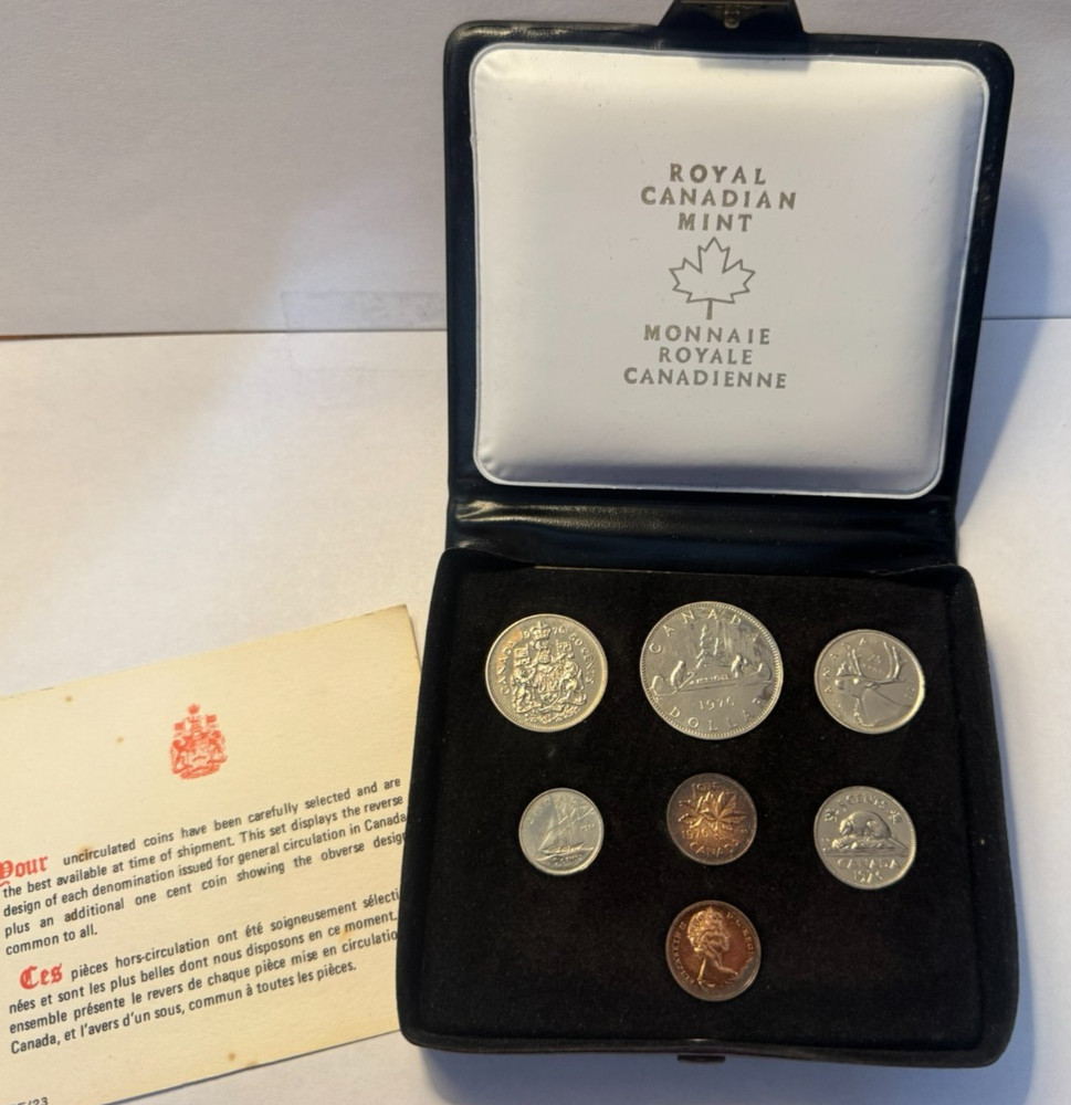 1976 Canada Specimen Double Cent 7 Coin Set Featuring Voyageur $1