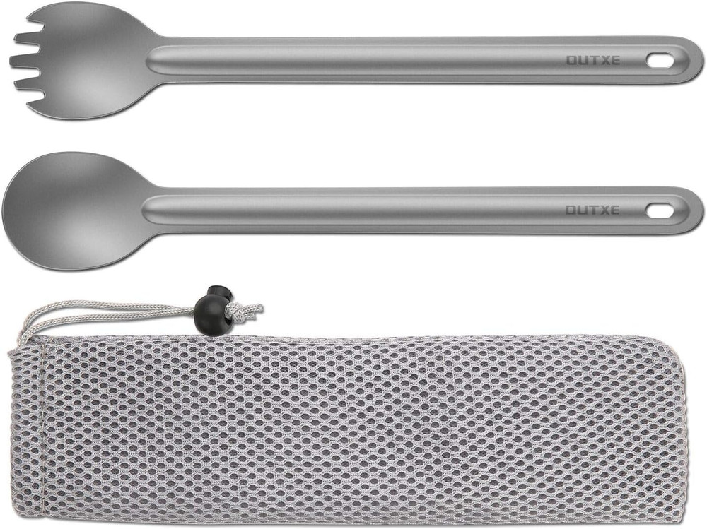 OUTXE Ultralight Titanium Long Handle Fork and Spoon Set