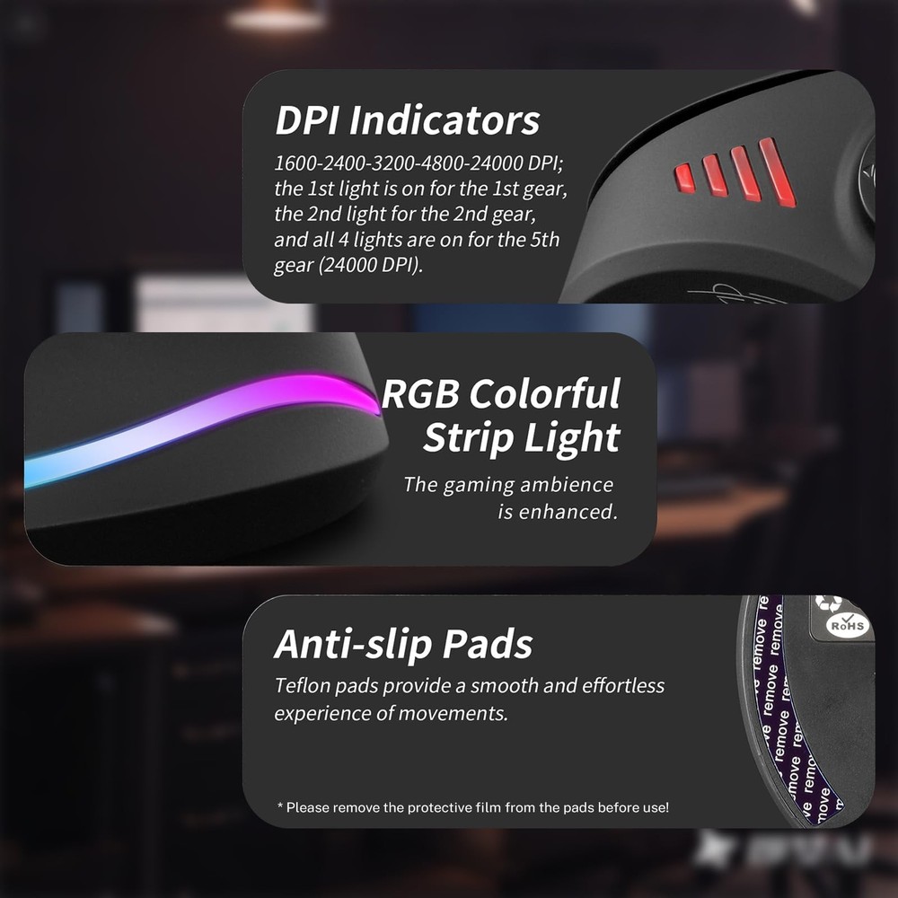 Gaming with 5 D Rocker, Wireless Vertical with [24000 DPI] [12 Programmable B...
