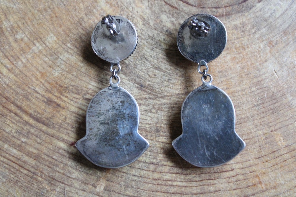 Onyx & Sterling Silver Round & Oval Dangle Earrings