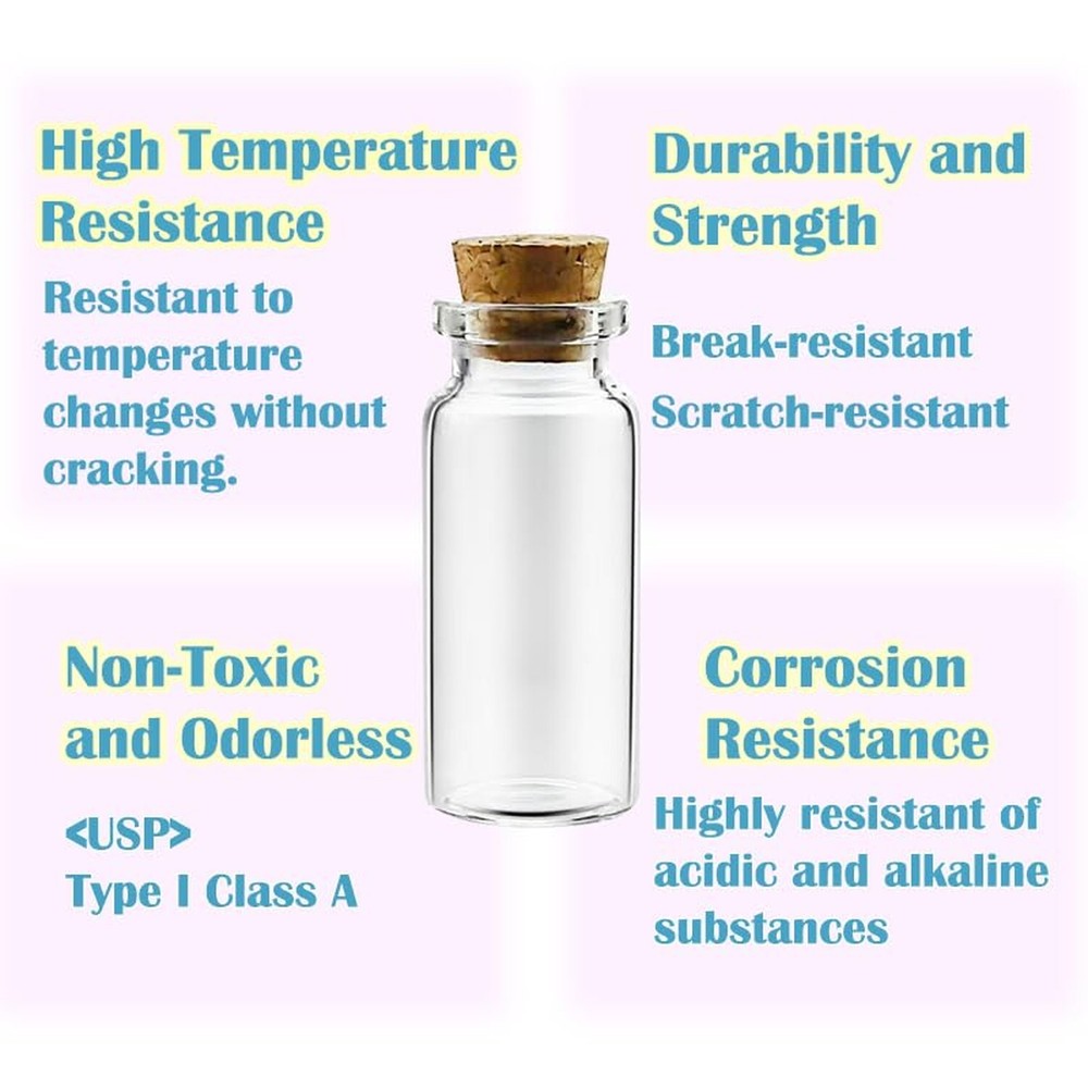 10ml 24 pcs Small Glass Bottles With Corks, USP Type 1 Class A Mini Clear Gla...