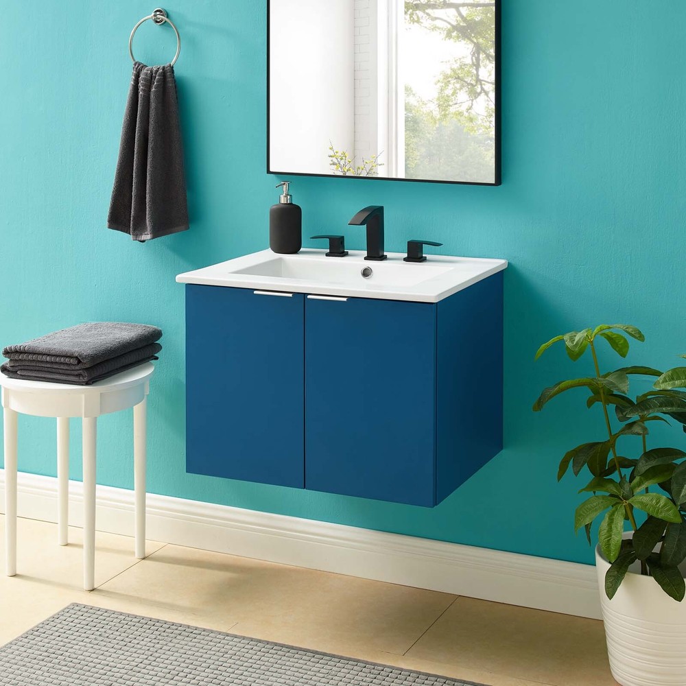 Modway Maybelle 24" Wall-Mount Bathroom Vanity In Navy White
