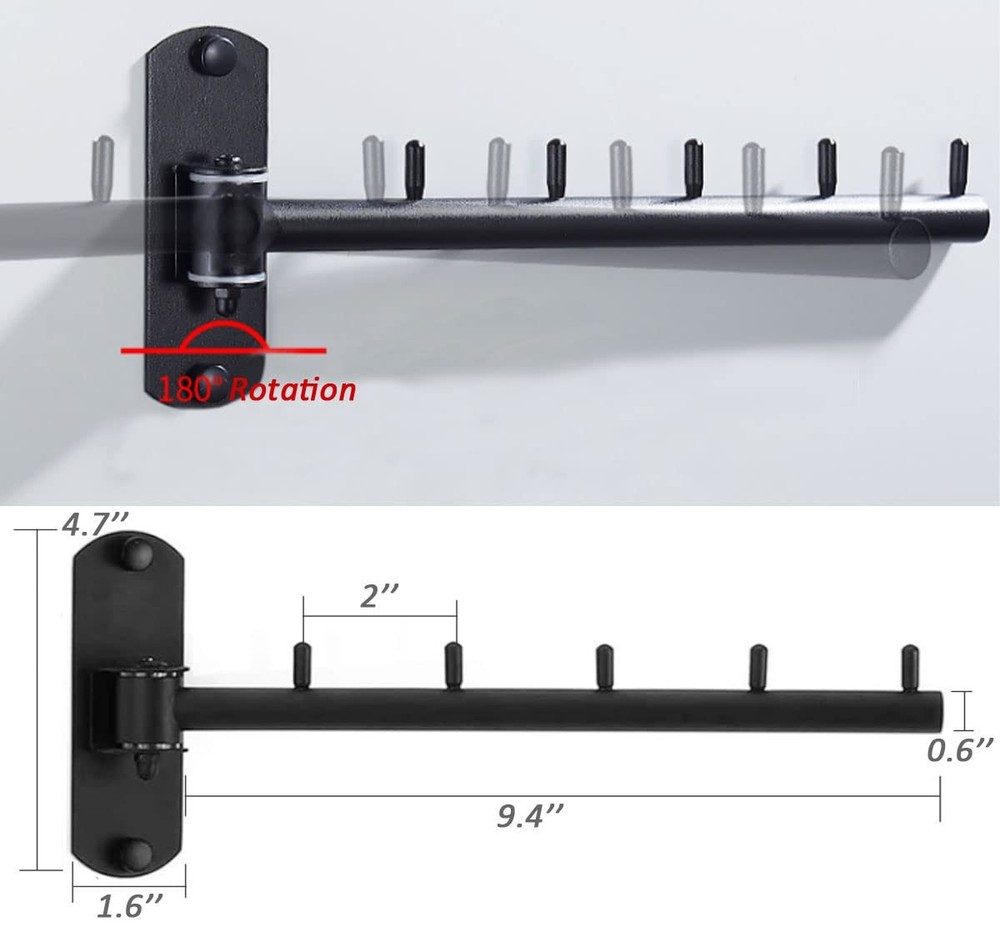 Folding Wall Mounted Clothes Hanger Rack with Swing Arm, Foldable 180°Rotatio...