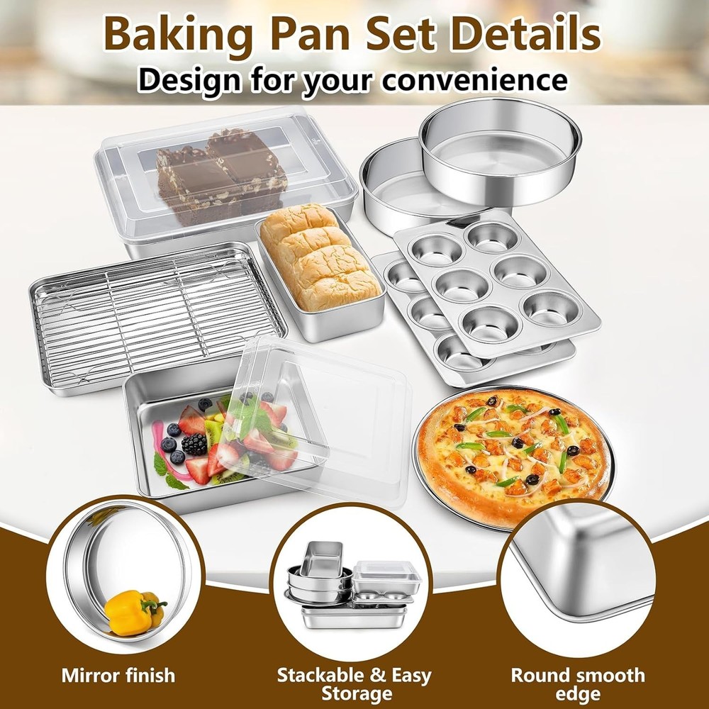 12-Piece Stainless Steel Bakeware Set - Baking Sheets & Pans Kit