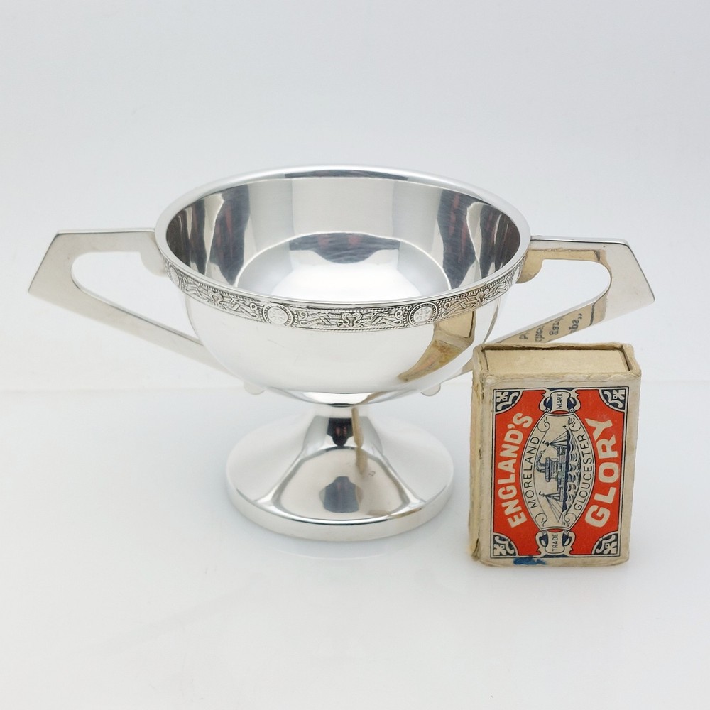 Celtic Lindisfarne Pattern Silver Plated Low Trophy Cup - Vintage