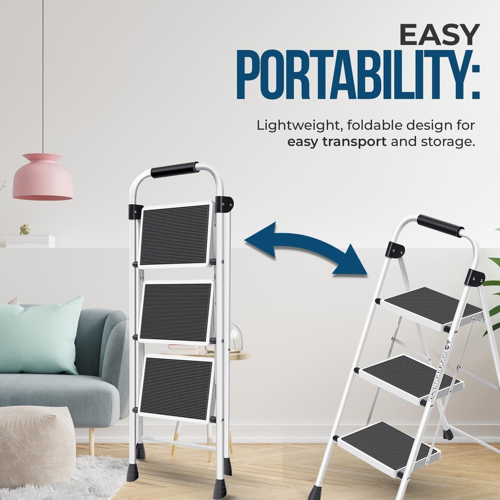 Simpli-Magic 3-Step Ladder 350 LBS Capacity Folding Stool Anti-Slip Wide Steps H