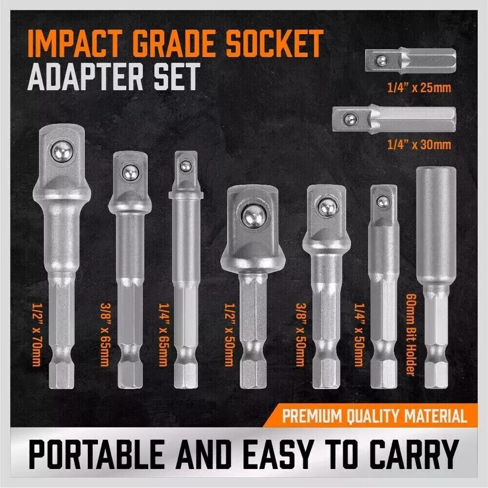 9Pcs Socket Adapter Drill Bits Set Hex Impact Driver Tools 1/4" 3/8" 1/2" Shank